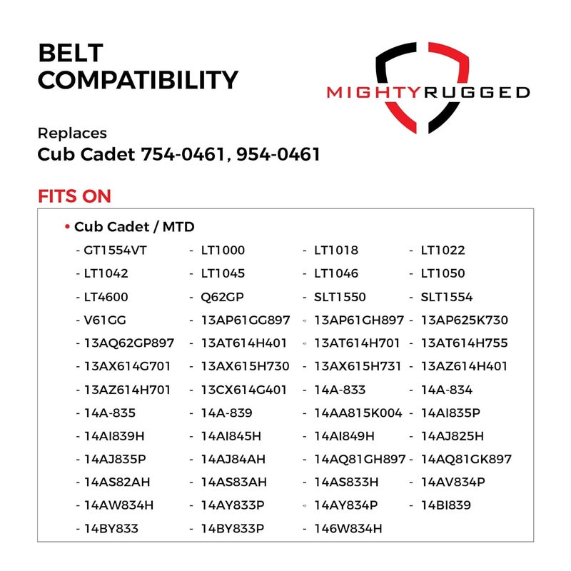 MightyRugged 954-0461, 754-0461 Drive Belt for Cub Cadet - 78" - Heavy-Duty, Durable, Aramid Cord Belt - Compatible with LT1018, LT1022, LT1024, LT1042, LT1045, LT1046, LT1050, GT1554, SLT1550 - Image 3
